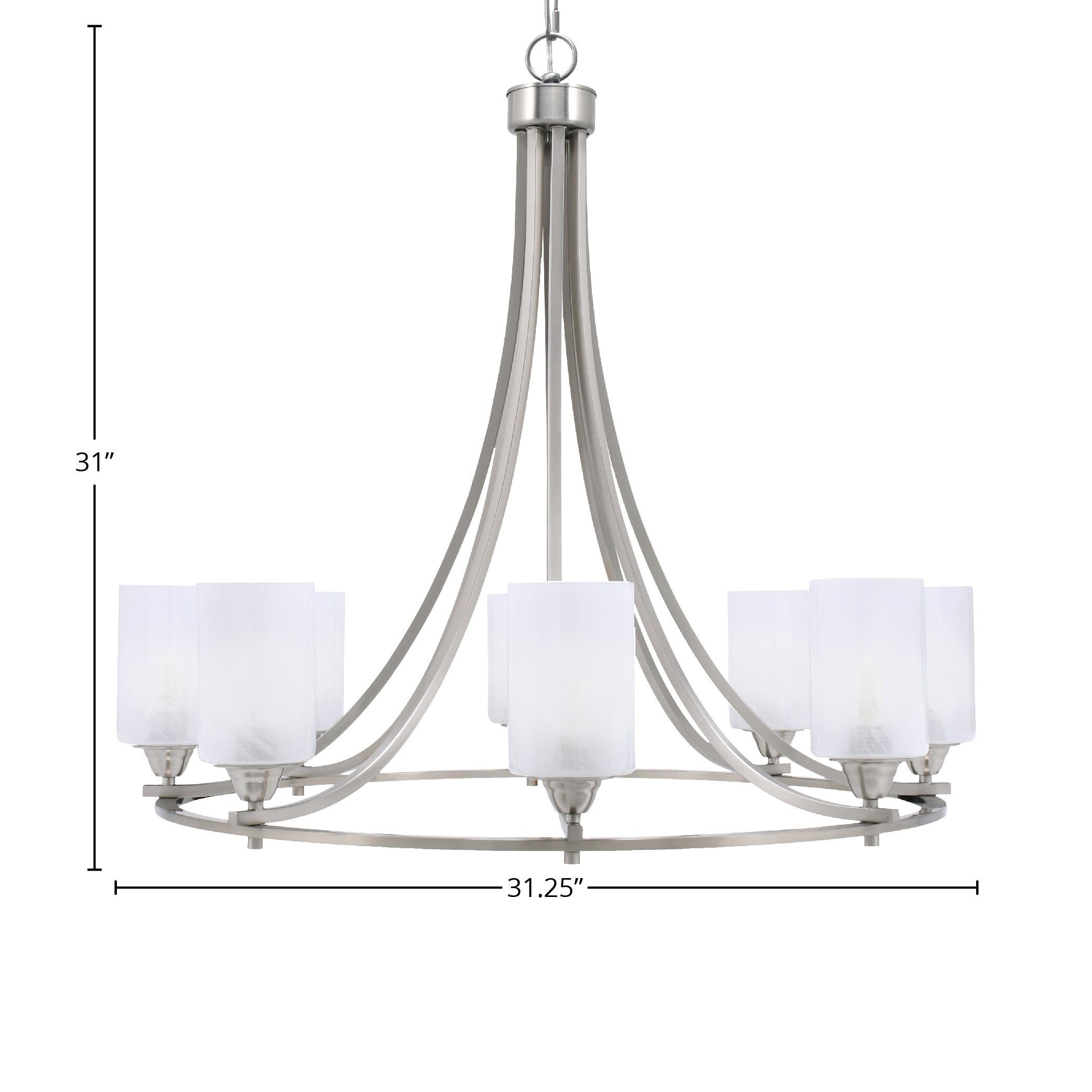 Paramount Eight Light Chandelier in Brushed Nickel with 4" White Marble Shade