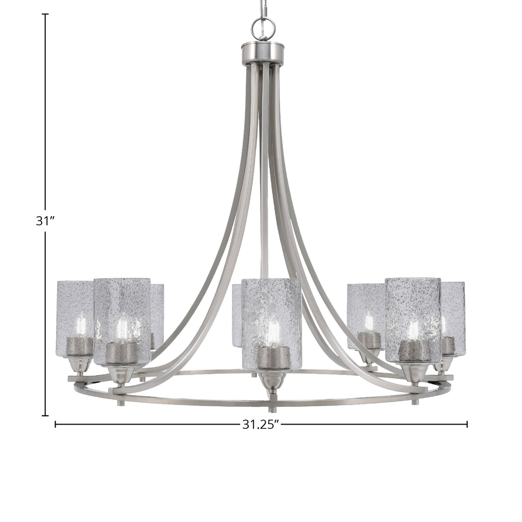 Paramount Eight Light Chandelier in Brushed Nickel with 4" Smoke Bubble Shade