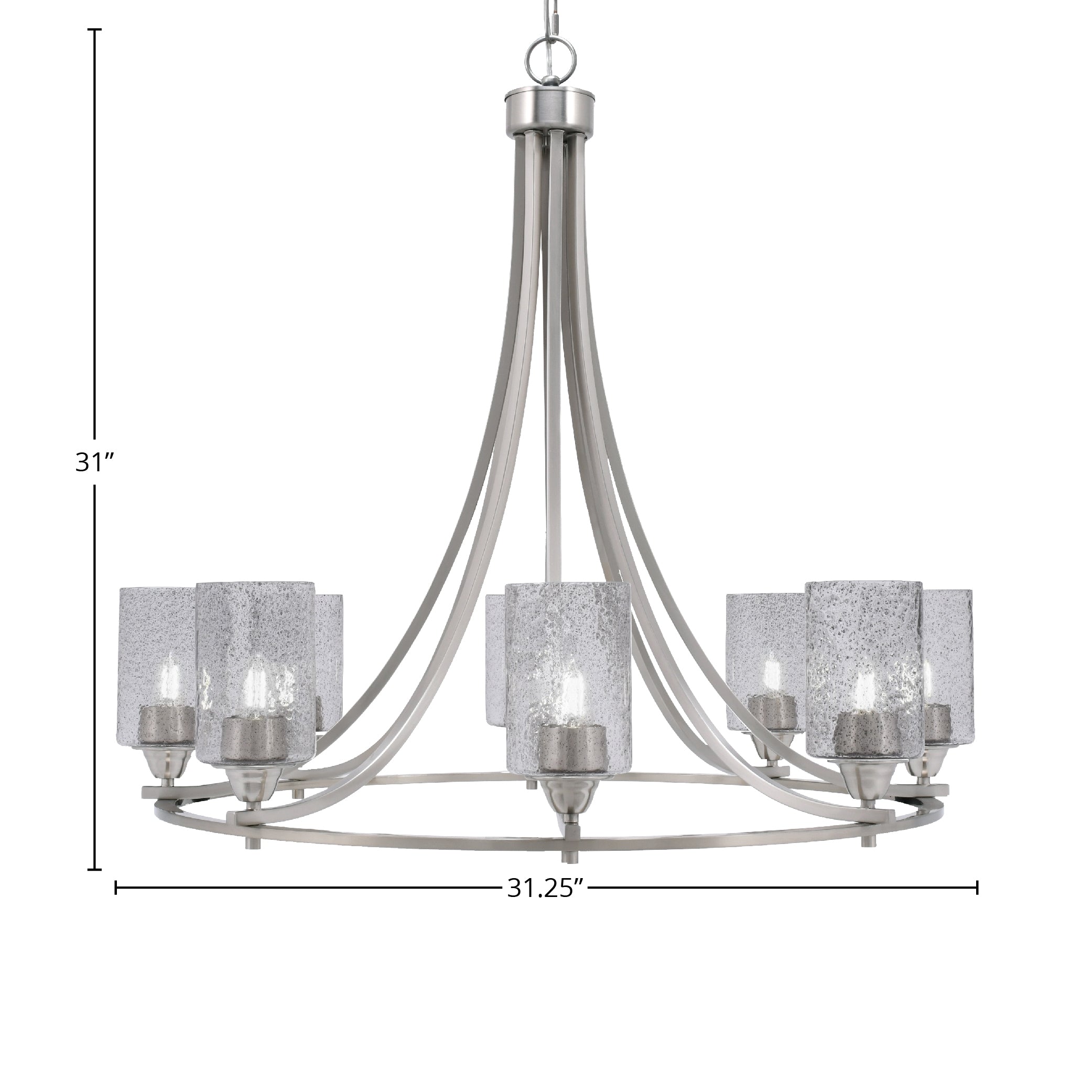 Paramount Eight Light Chandelier in Brushed Nickel with 4" Smoke Bubble Shade