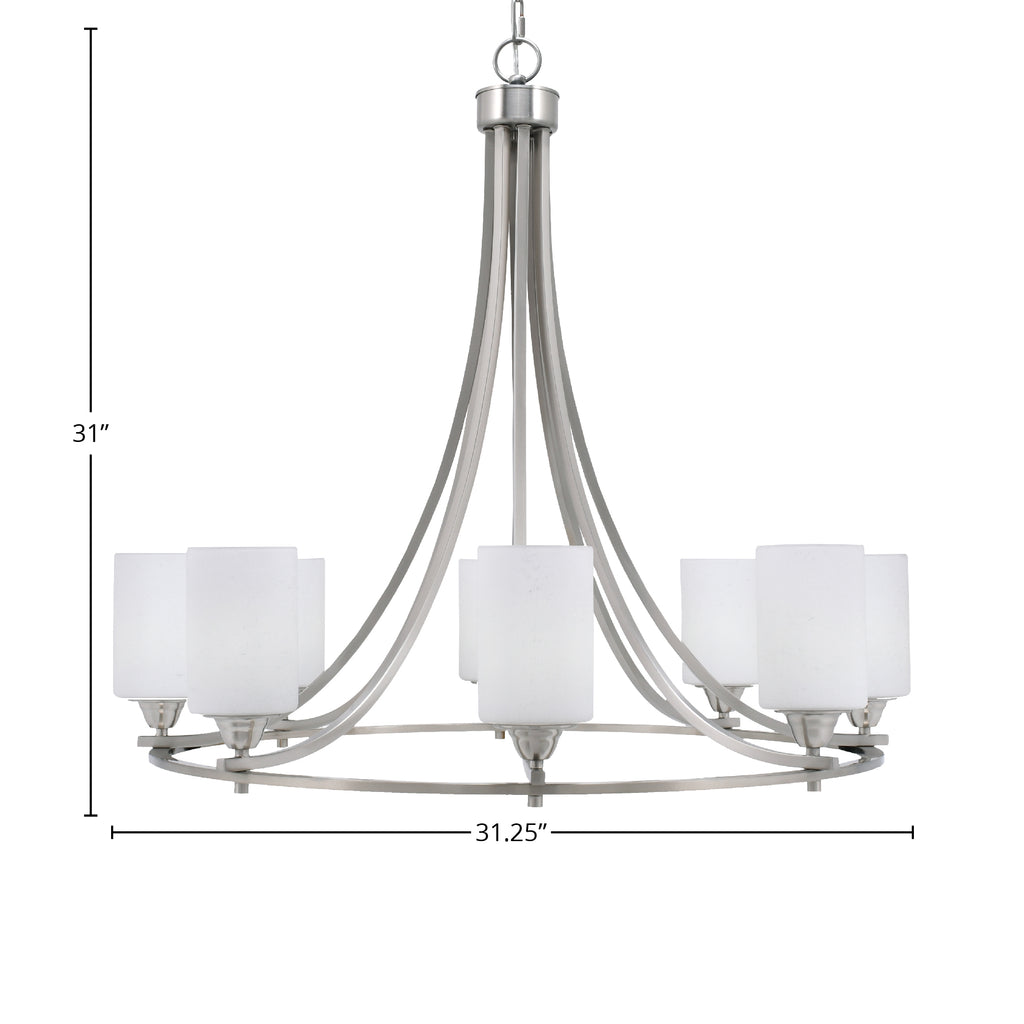 Paramount Eight Light Chandelier in Brushed Nickel with 4" White Muslin Shade