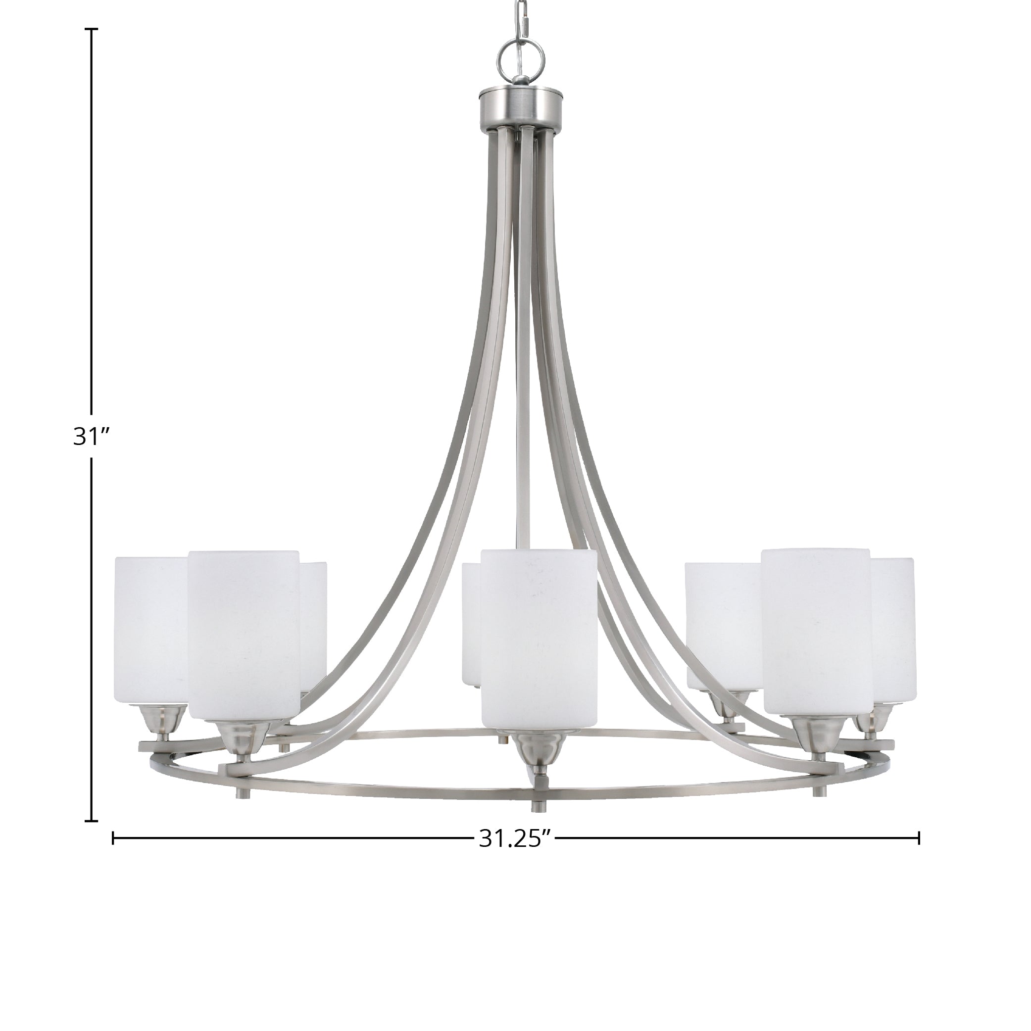 Paramount Eight Light Chandelier in Brushed Nickel with 4" White Muslin Shade