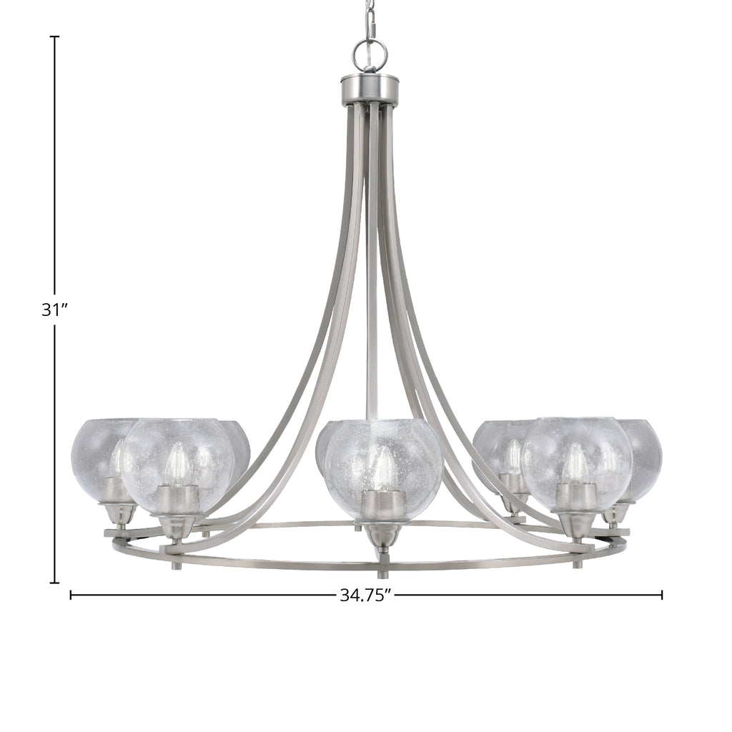 Paramount Eight Light Chandelier in Brushed Nickel with 5.75" Clear Bubble Shade