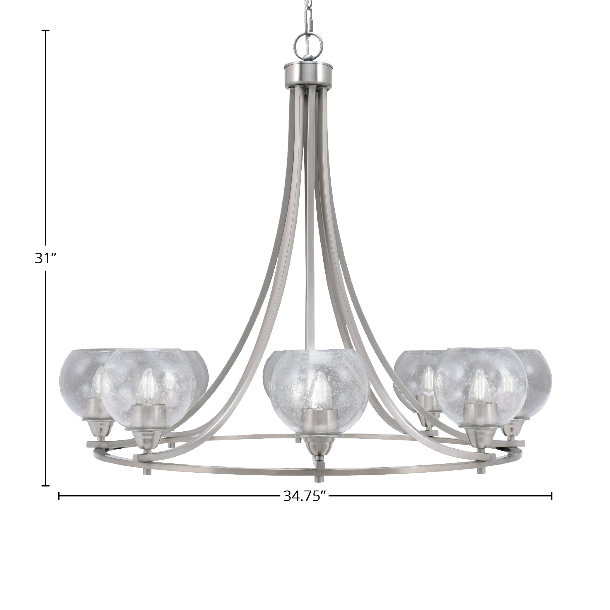 Paramount Eight Light Chandelier in Brushed Nickel with 5.75" Clear Bubble Shade