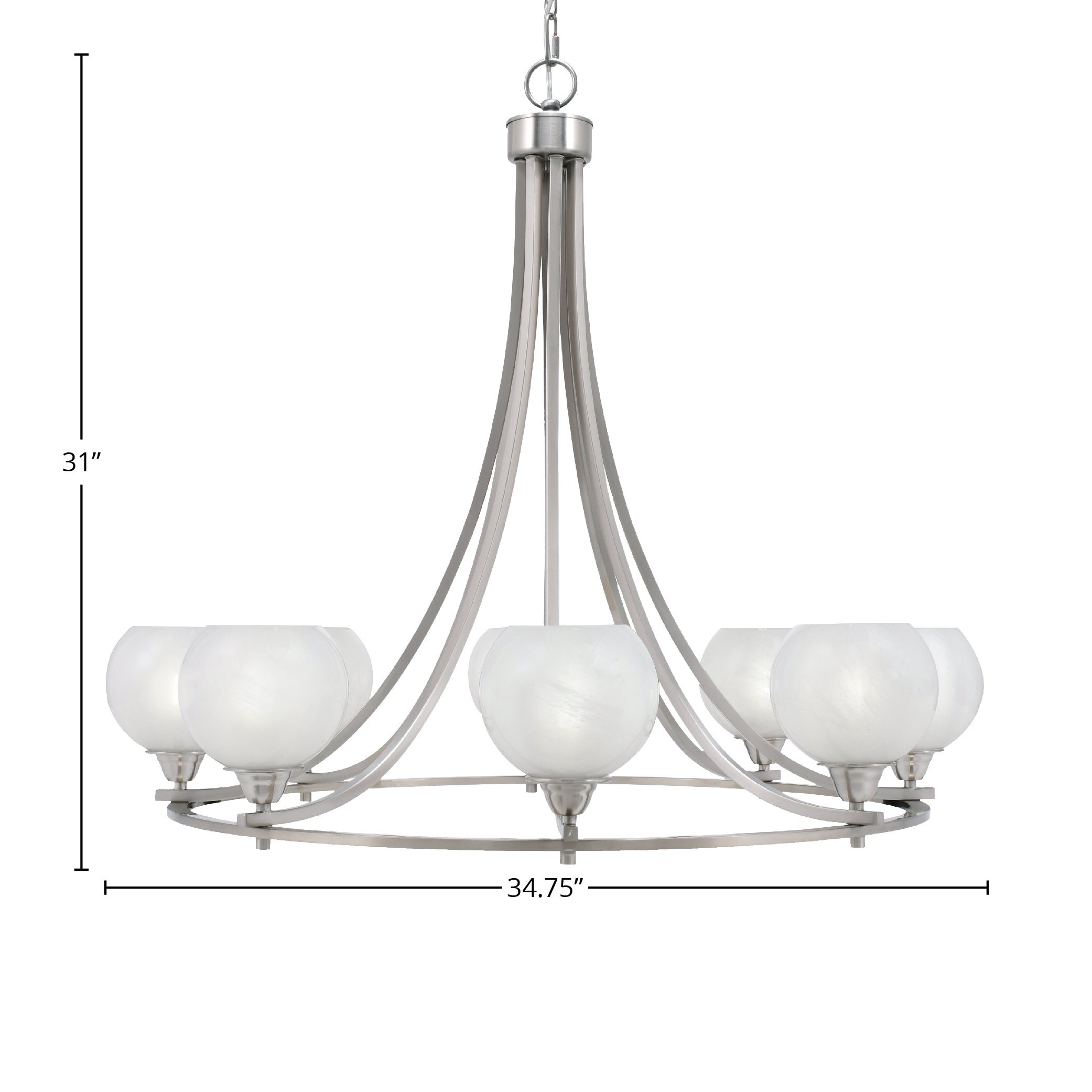 Paramount Eight Light Chandelier in Brushed Nickel with 5.75" White Marble Shade