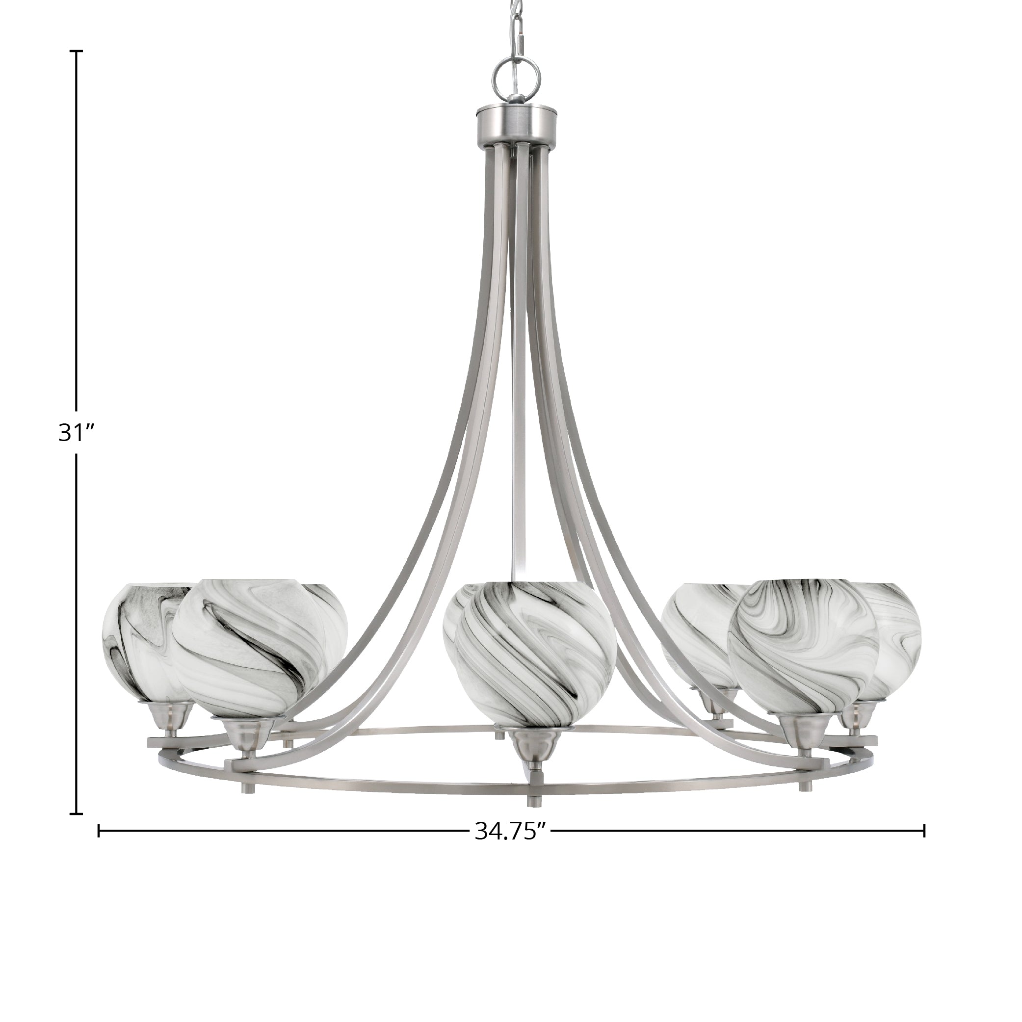 Paramount Eight Light Chandelier in Brushed Nickel with 5.75" Onyx Swirl Shade