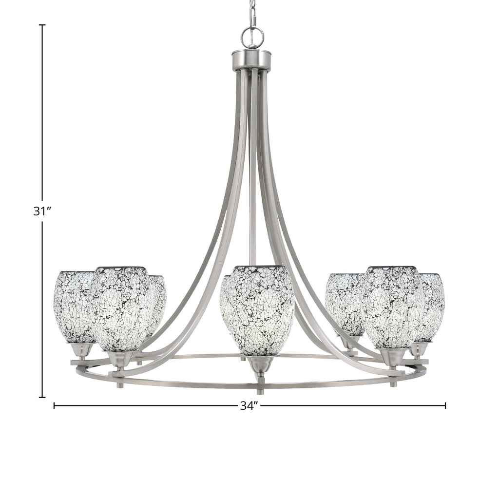 Paramount Eight Light Chandelier in Brushed Nickel with 5" Black Fusion Shade