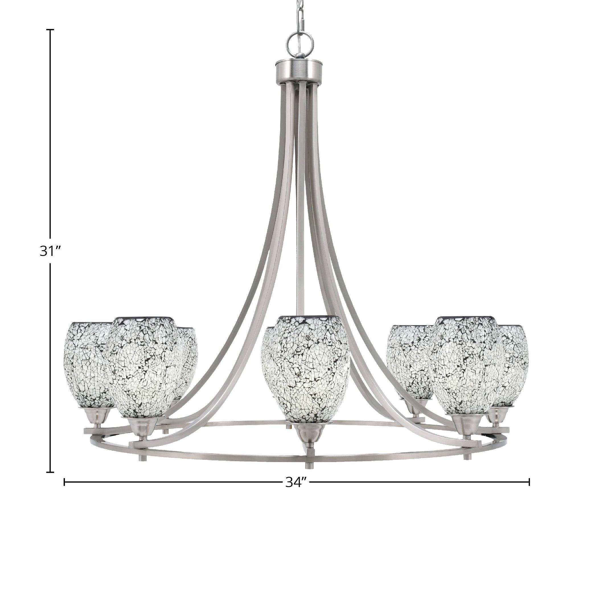 Paramount Eight Light Chandelier in Brushed Nickel with 5" Black Fusion Shade