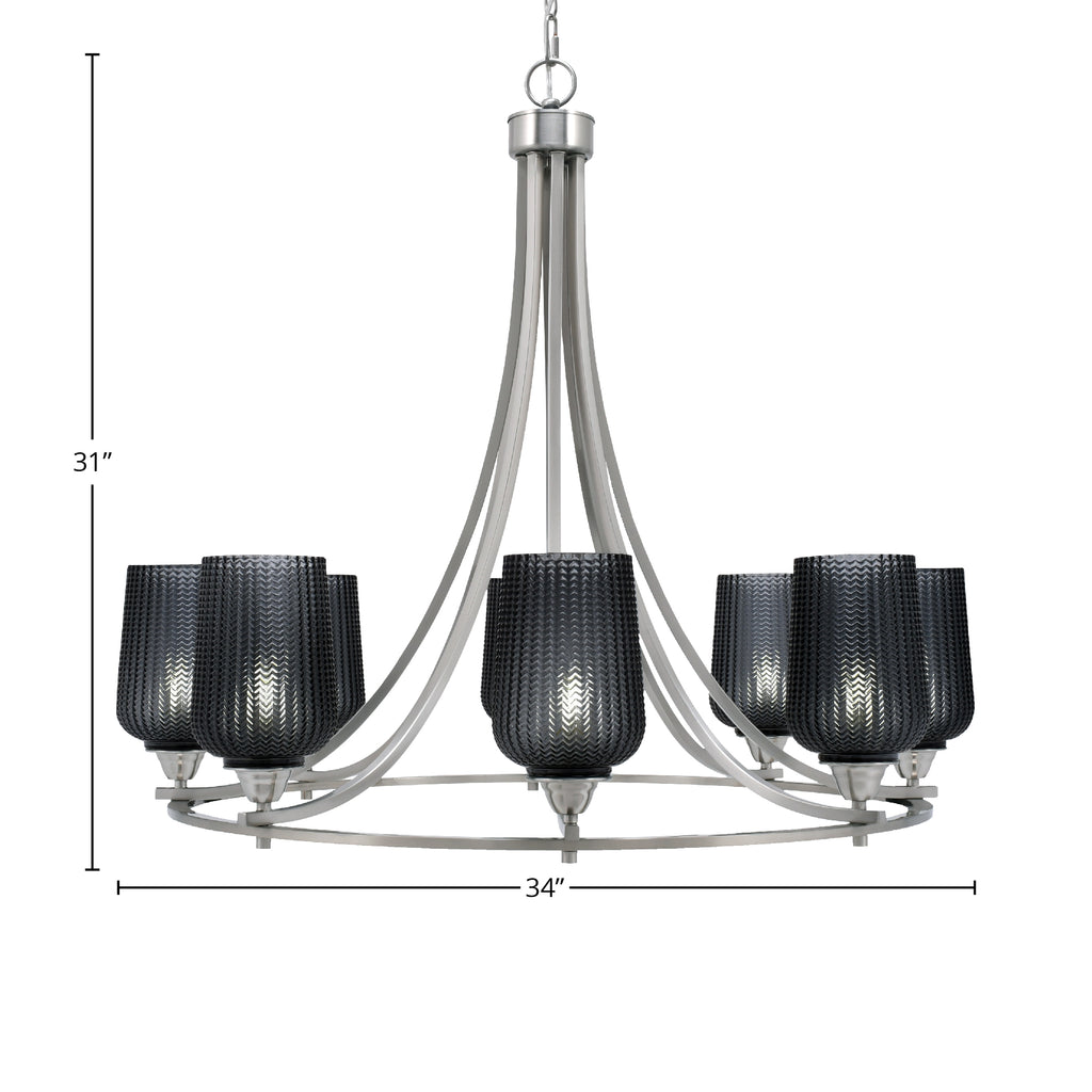Paramount Eight Light Chandelier in Brushed Nickel with 5" Smoke Textured Shade