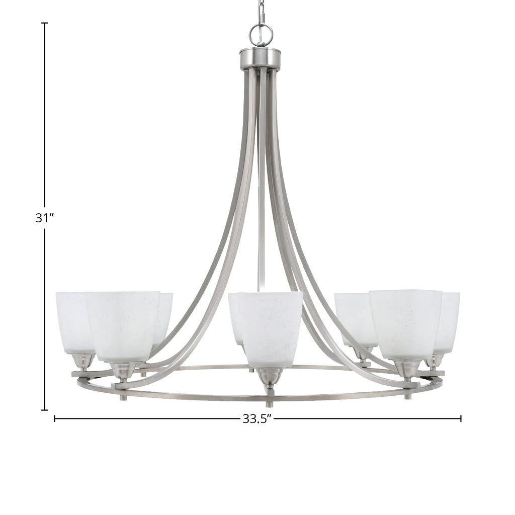Paramount Eight Light Chandelier in Brushed Nickel with 4.5" Square White Muslin Shade