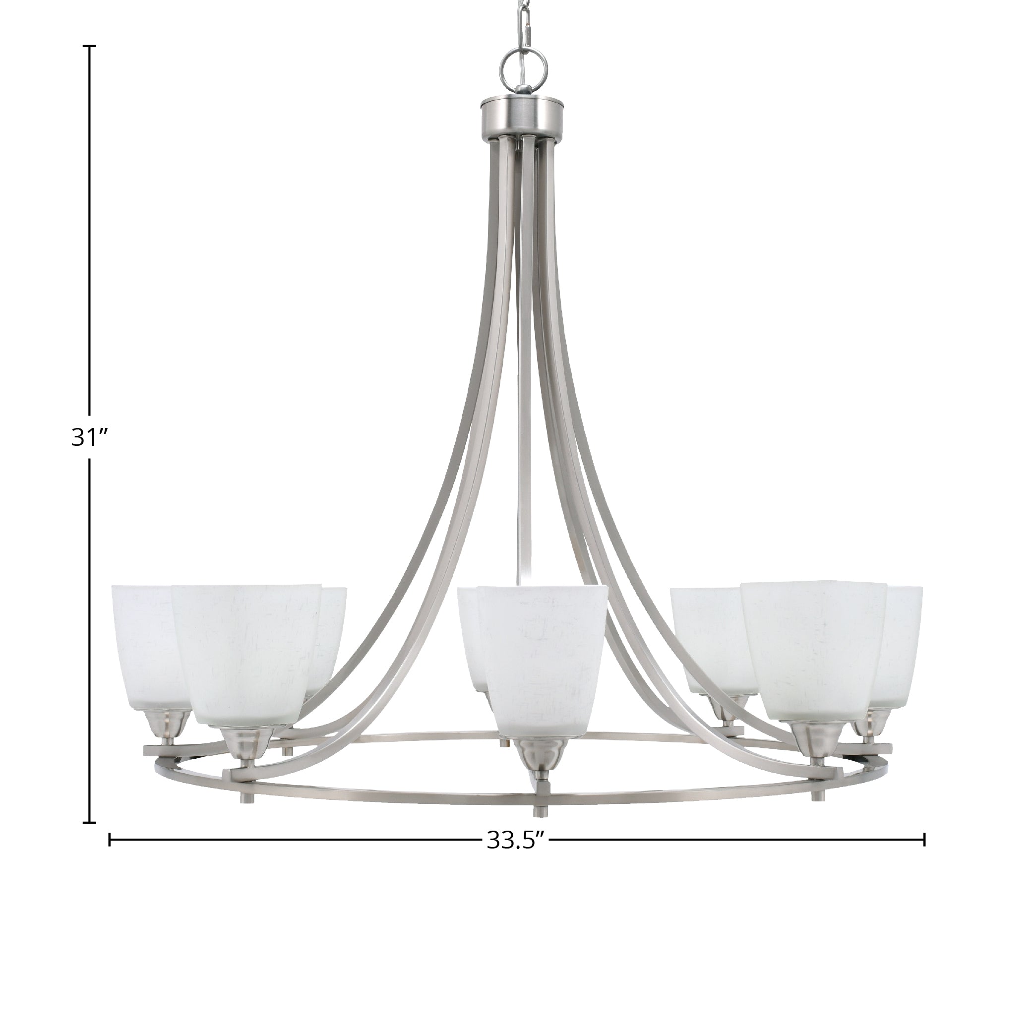 Paramount Eight Light Chandelier in Brushed Nickel with 4.5" Square White Muslin Shade