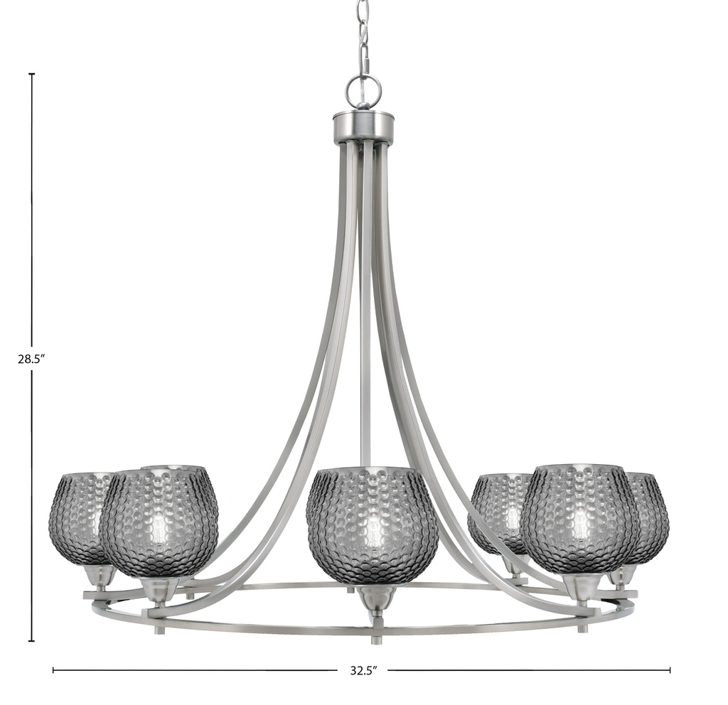 Paramount Eight Light Chandelier in Brushed Nickel with Smoke Textured Shade