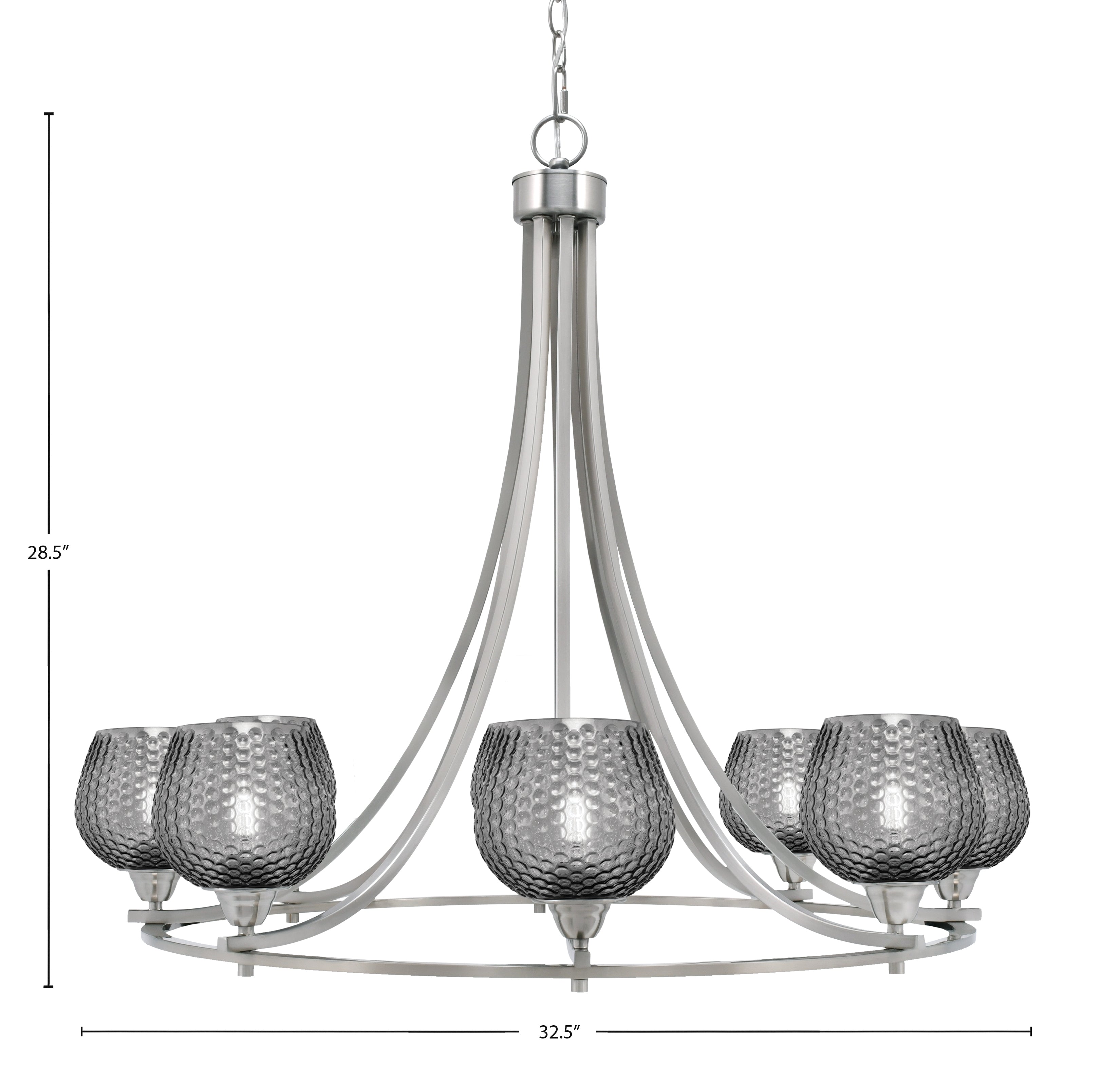 Paramount Eight Light Chandelier in Brushed Nickel with Smoke Textured Shade