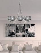 Paramount Eight Light Chandelier in Brushed Nickel with Smoke Textured Shade