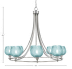 Paramount Eight Light Chandelier in Brushed Nickel with Turquoise Textured Shade