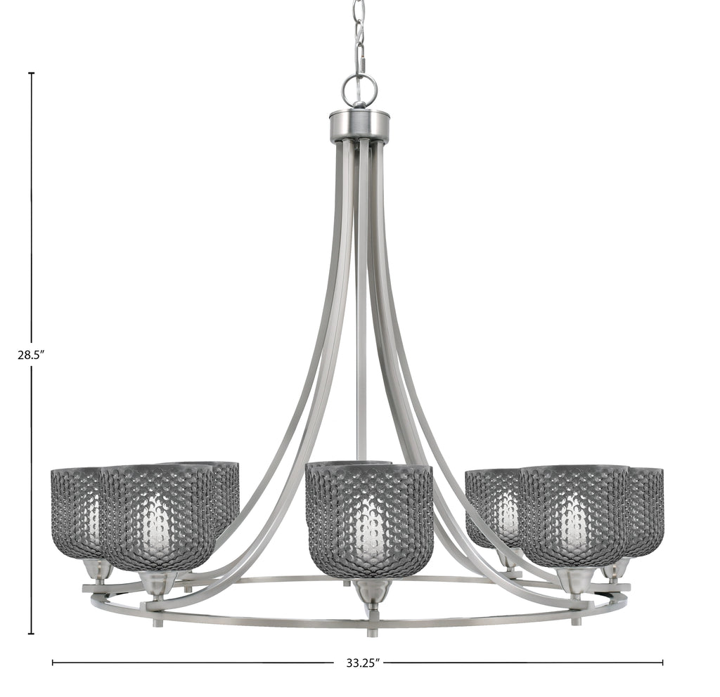 Paramount Eight Light Chandelier in Brushed Nickel with Smoke Textured Shade
