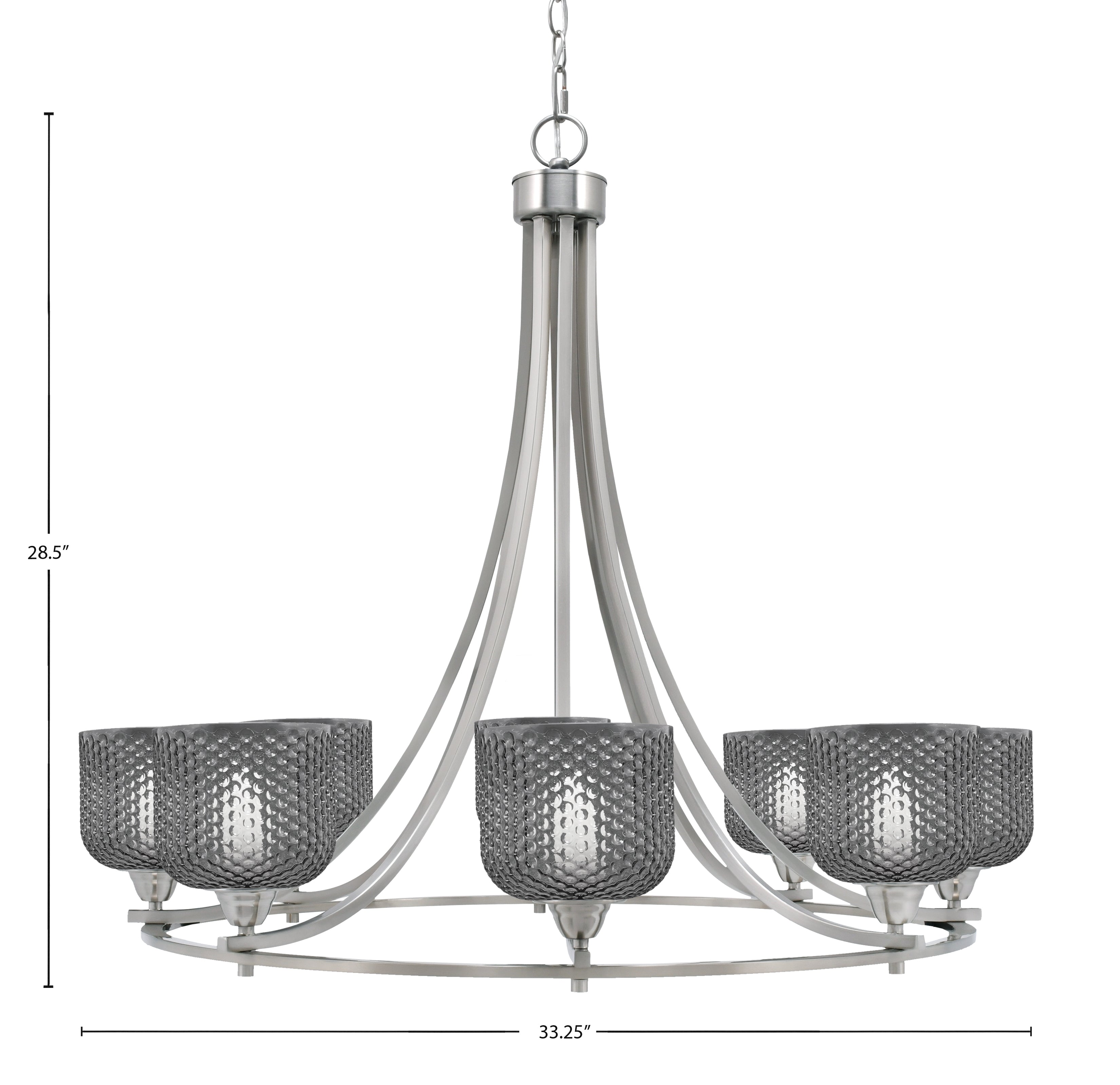 Paramount Eight Light Chandelier in Brushed Nickel with Smoke Textured Shade