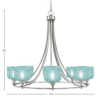 Paramount Eight Light Chandelier in Brushed Nickel with Turquoise Textured Shade