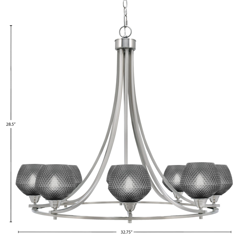 Paramount Eight Light Chandelier in Brushed Nickel with Smoke Textured Shade