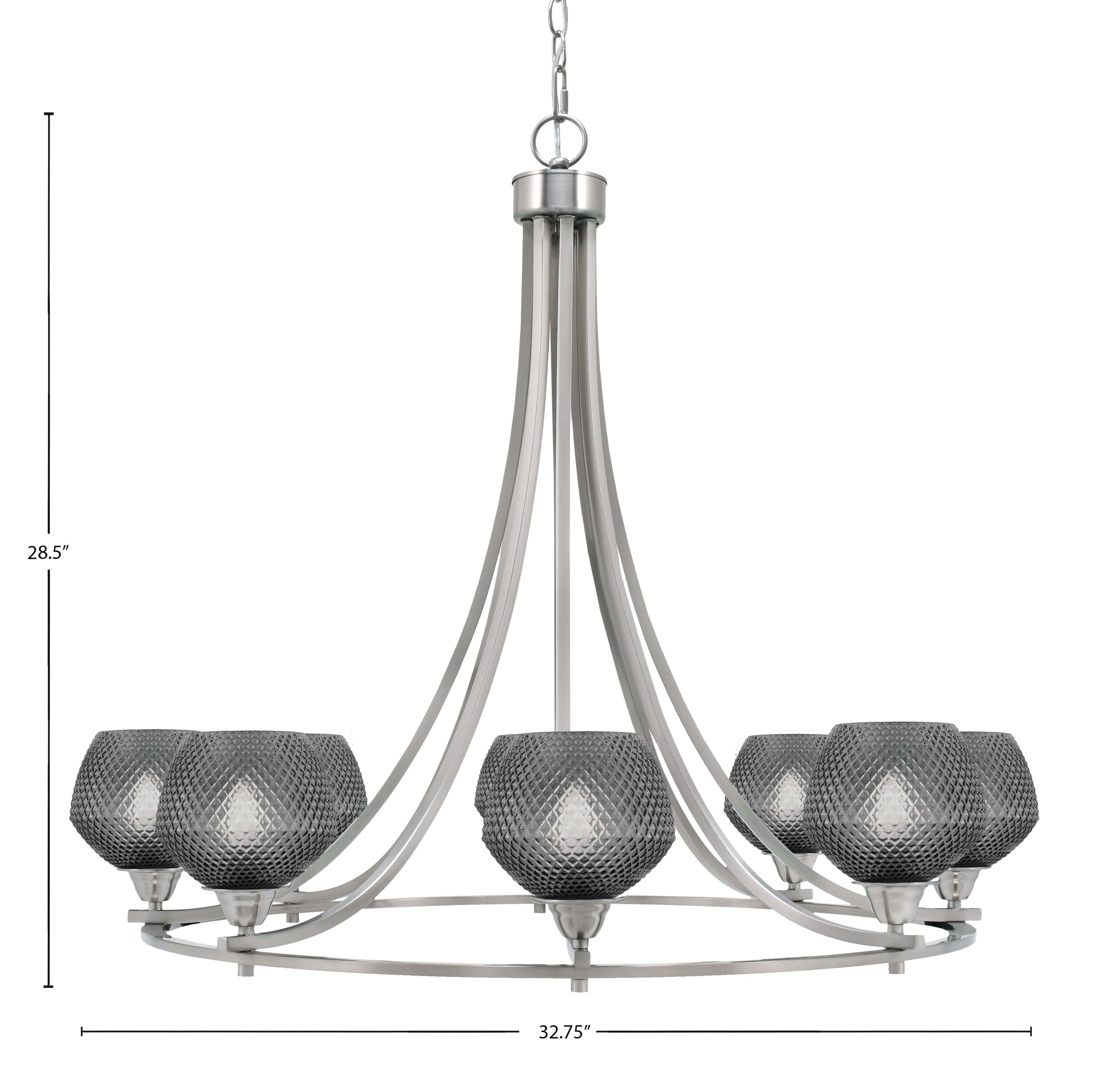 Paramount Eight Light Chandelier in Brushed Nickel with Smoke Textured Shade