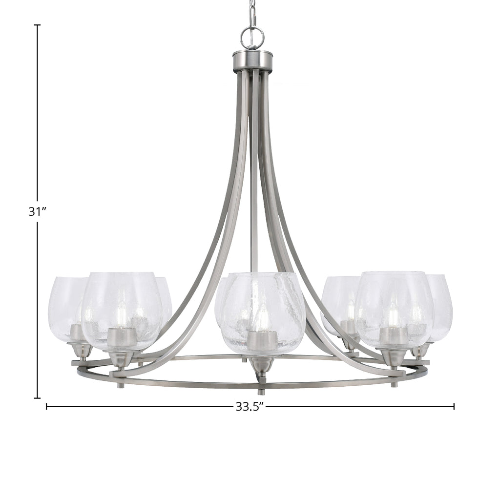 Paramount Eight Light Chandelier in Brushed Nickel with 6" Clear Bubble Shade