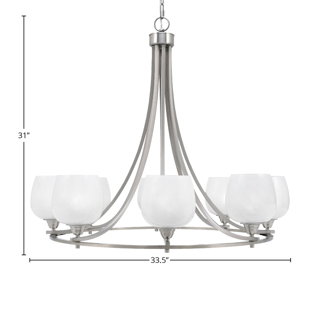Paramount Eight Light Chandelier in Brushed Nickel with 6" White Marble Shade
