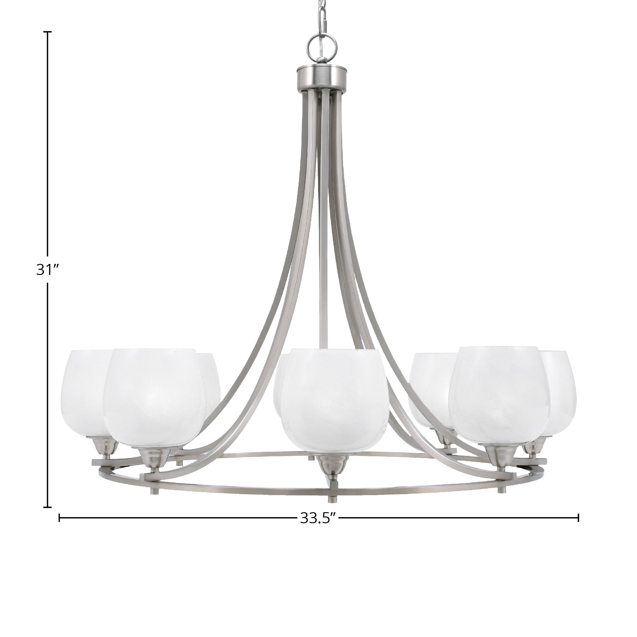 Paramount Eight Light Chandelier in Brushed Nickel with 6" White Marble Shade