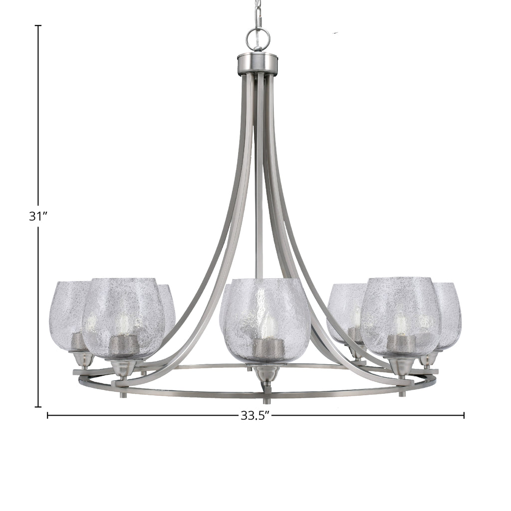Paramount Eight Light Chandelier in Brushed Nickel with 6" Smoke Bubble Shade