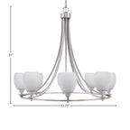 Paramount Eight Light Chandelier in Brushed Nickel with 5" White Linen Shade