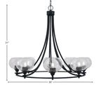 Paramount Eight Light Chandelier in Matte Black with 7" Clear Bubble Shade