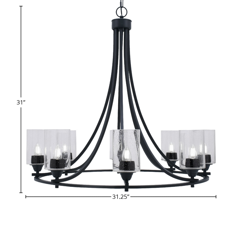 Paramount Eight Light Chandelier in Matte Black with 4" Clear Bubble Shade