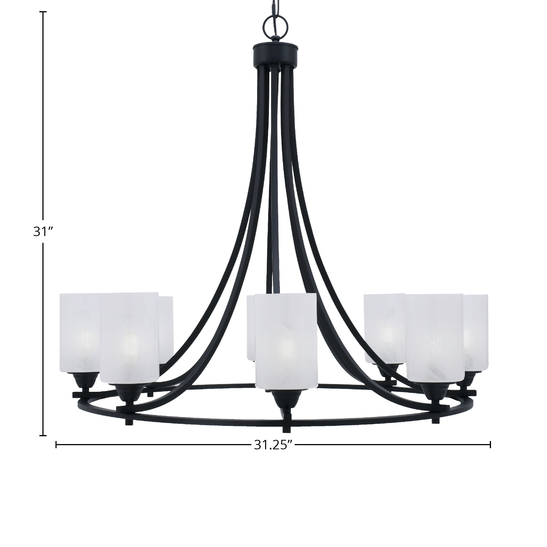 Paramount Eight Light Chandelier in Matte Black with 4" White Marble Shade