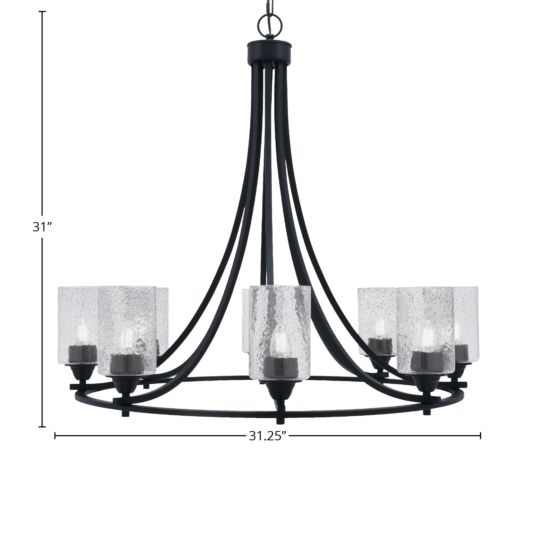 Paramount Eight Light Chandelier in Matte Black with 4" Smoke Bubble Shade