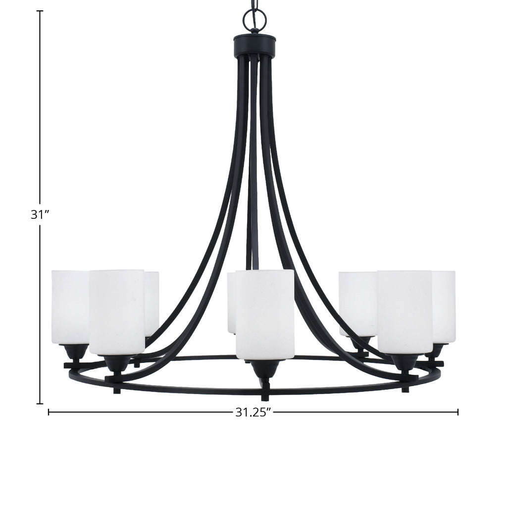 Paramount Eight Light Chandelier in Matte Black with 4" White Muslin Shade