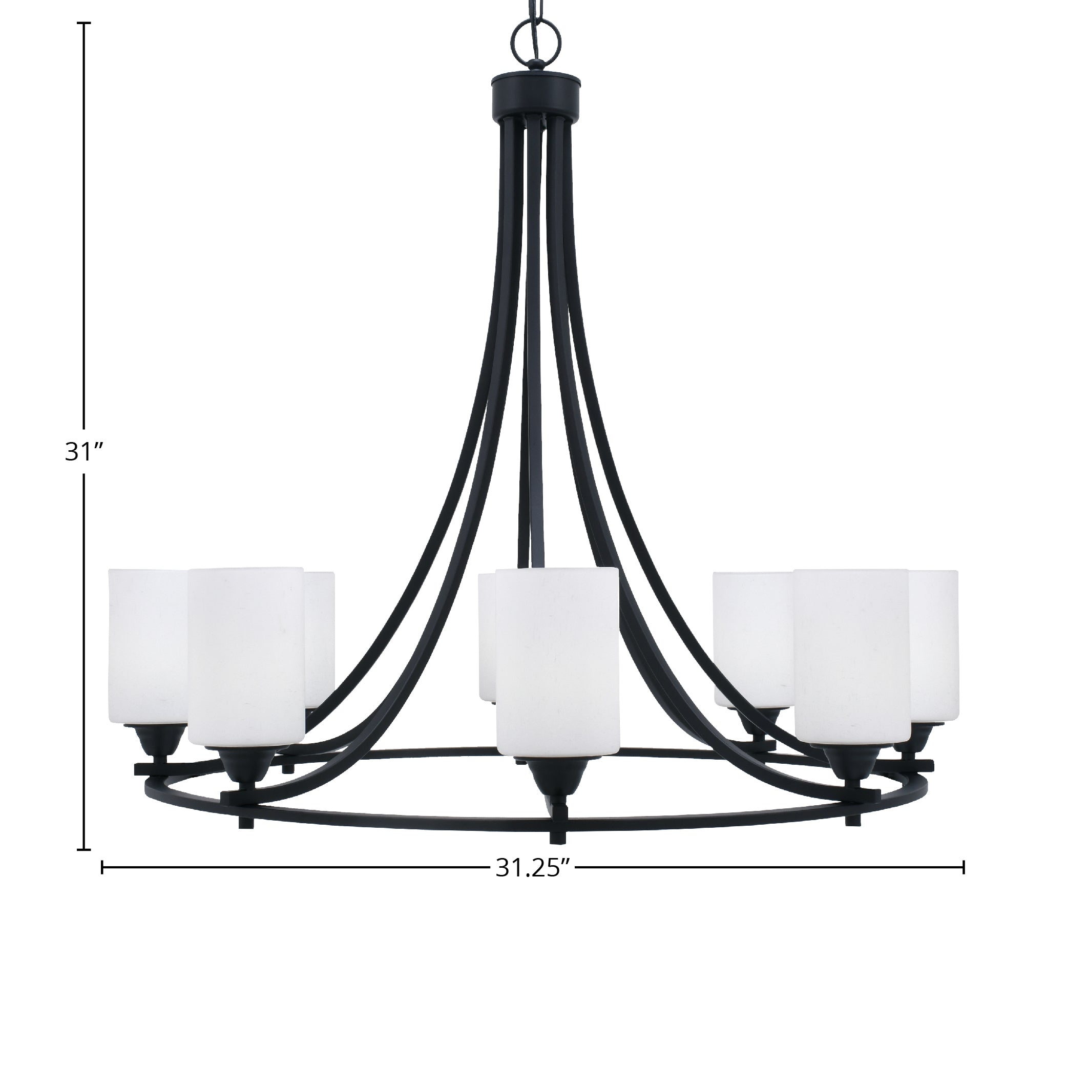Paramount Eight Light Chandelier in Matte Black with 4" White Muslin Shade