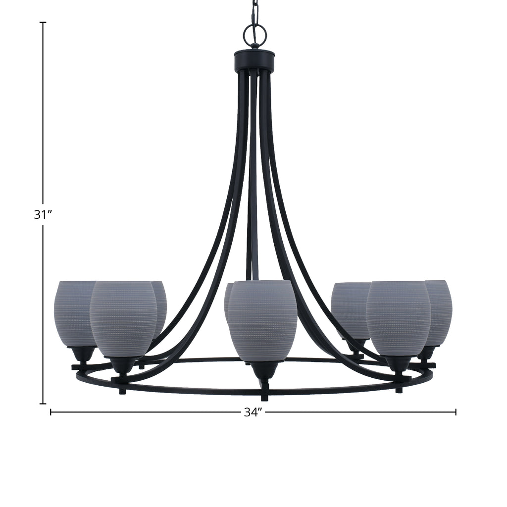 Paramount Eight Light Chandelier in Matte Black with 5" Gray Matrix Shade