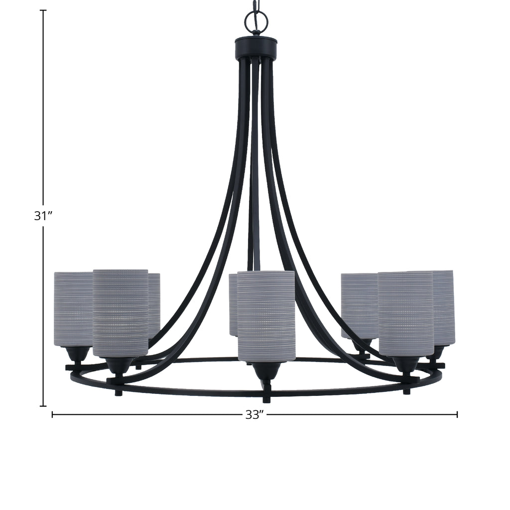 Paramount Eight Light Chandelier in Matte Black with 4" Gray Matrix Shade
