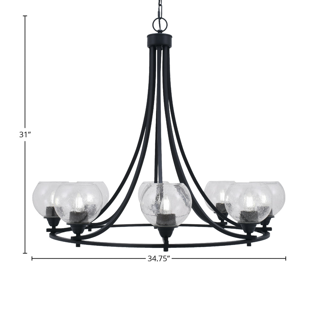 Paramount Eight Light Chandelier in Matte Black with 5.75" Clear Bubble Shade