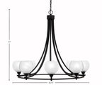 Paramount Eight Light Chandelier in Matte Black with 5.75" White Marble Shade