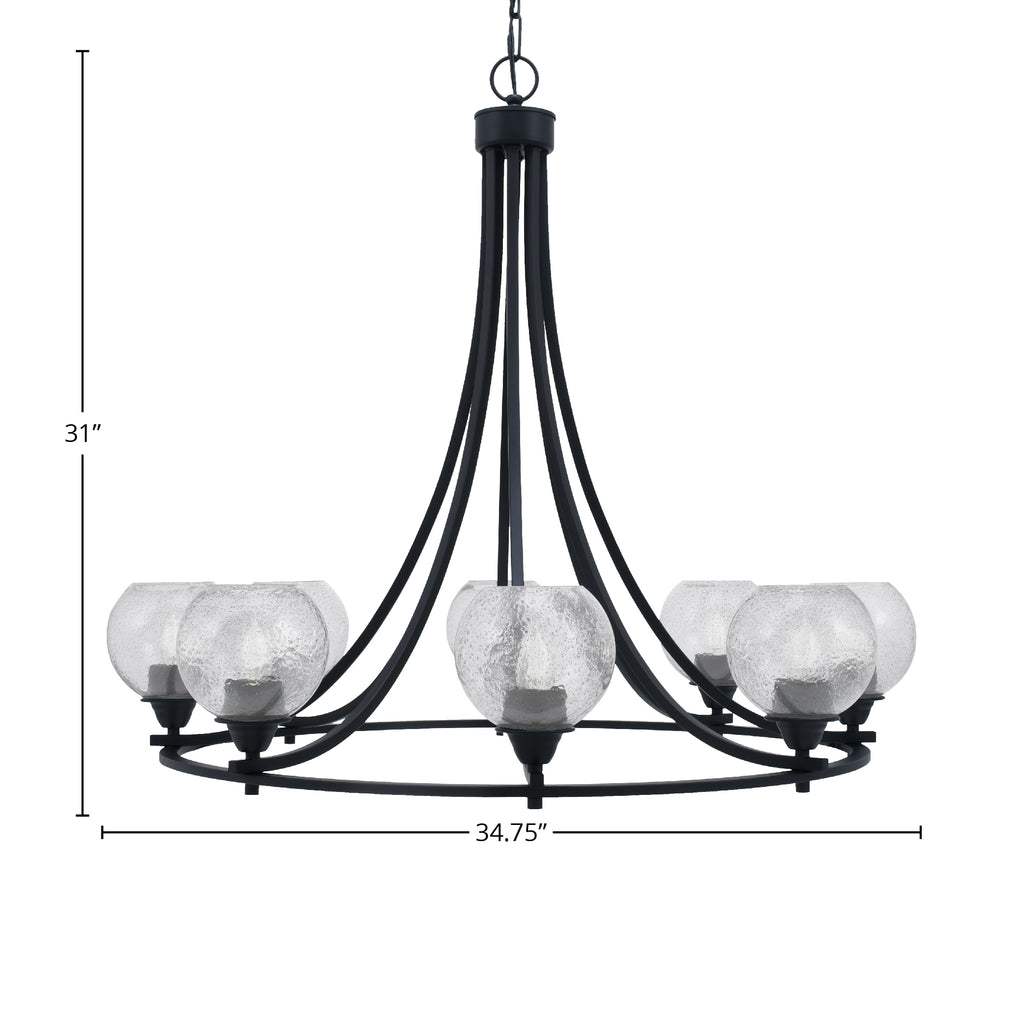 Paramount Eight Light Chandelier in Matte Black with 5.75" Smoke Bubble Shade