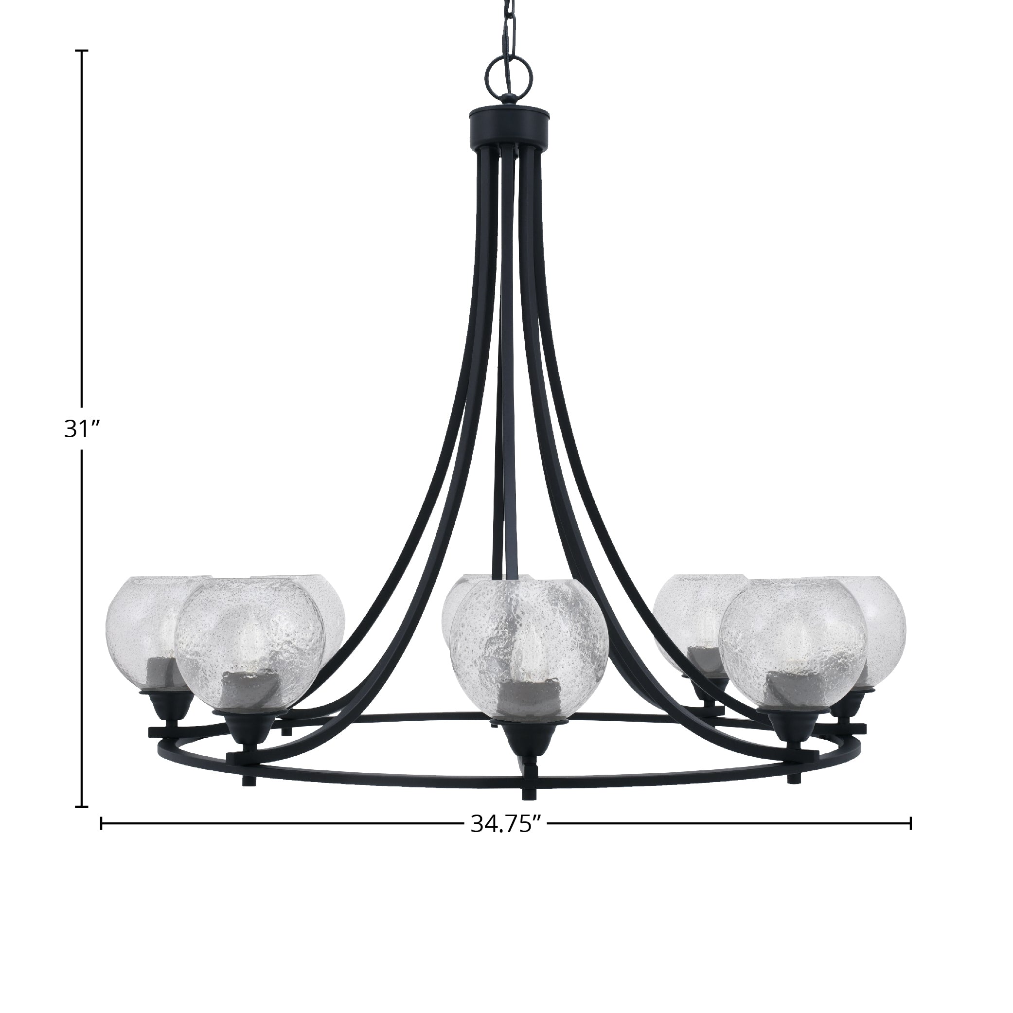 Paramount Eight Light Chandelier in Matte Black with 5.75" Smoke Bubble Shade