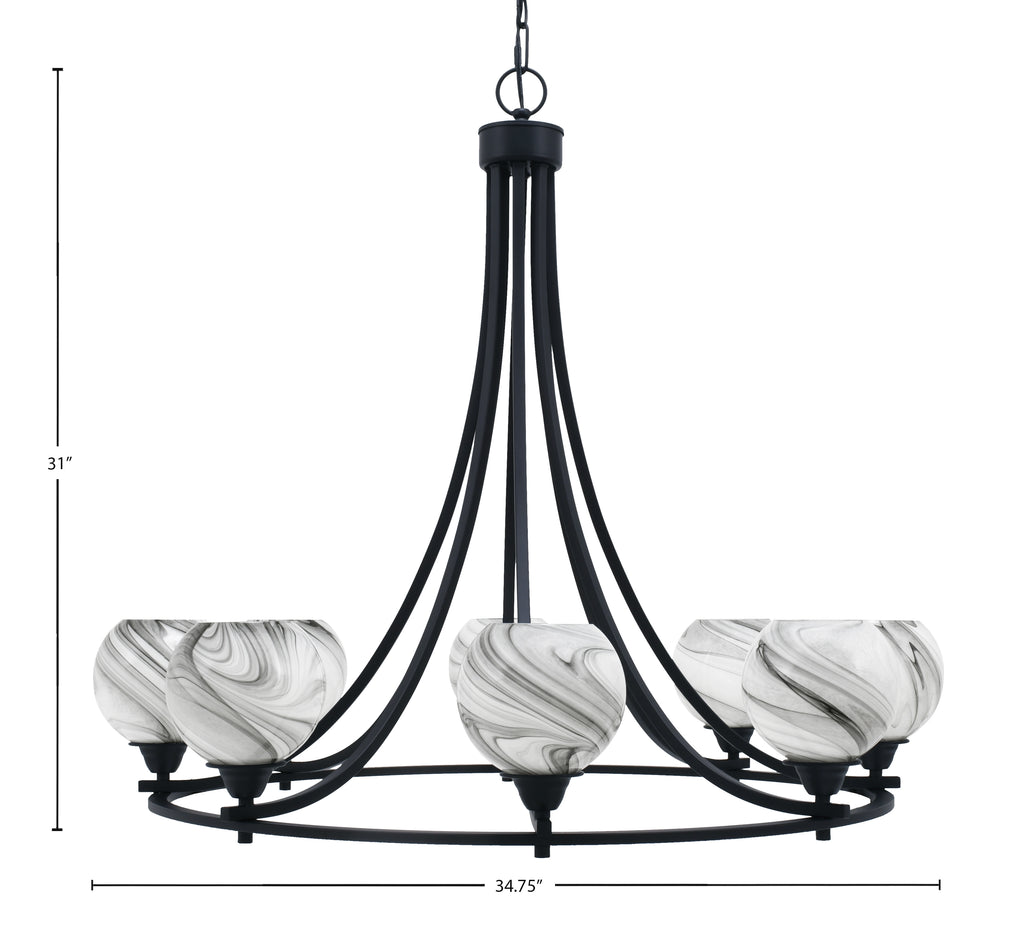 Paramount Eight Light Chandelier in Matte Black with 5.75" Onyx Swirl Shade
