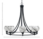 Paramount Eight Light Chandelier in Matte Black with 5.75" Onyx Swirl Shade