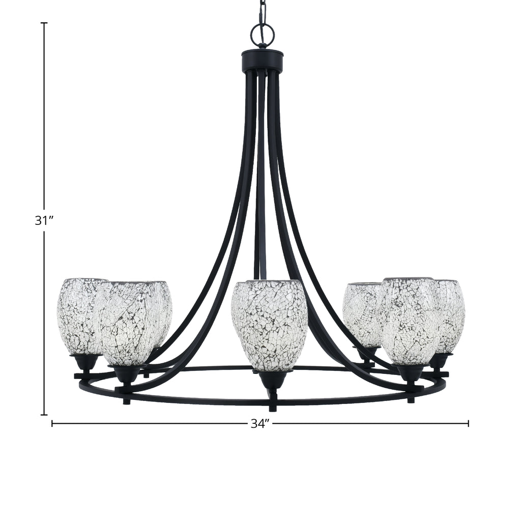 Paramount Eight Light Chandelier in Matte Black with 5" Black Fusion Shade