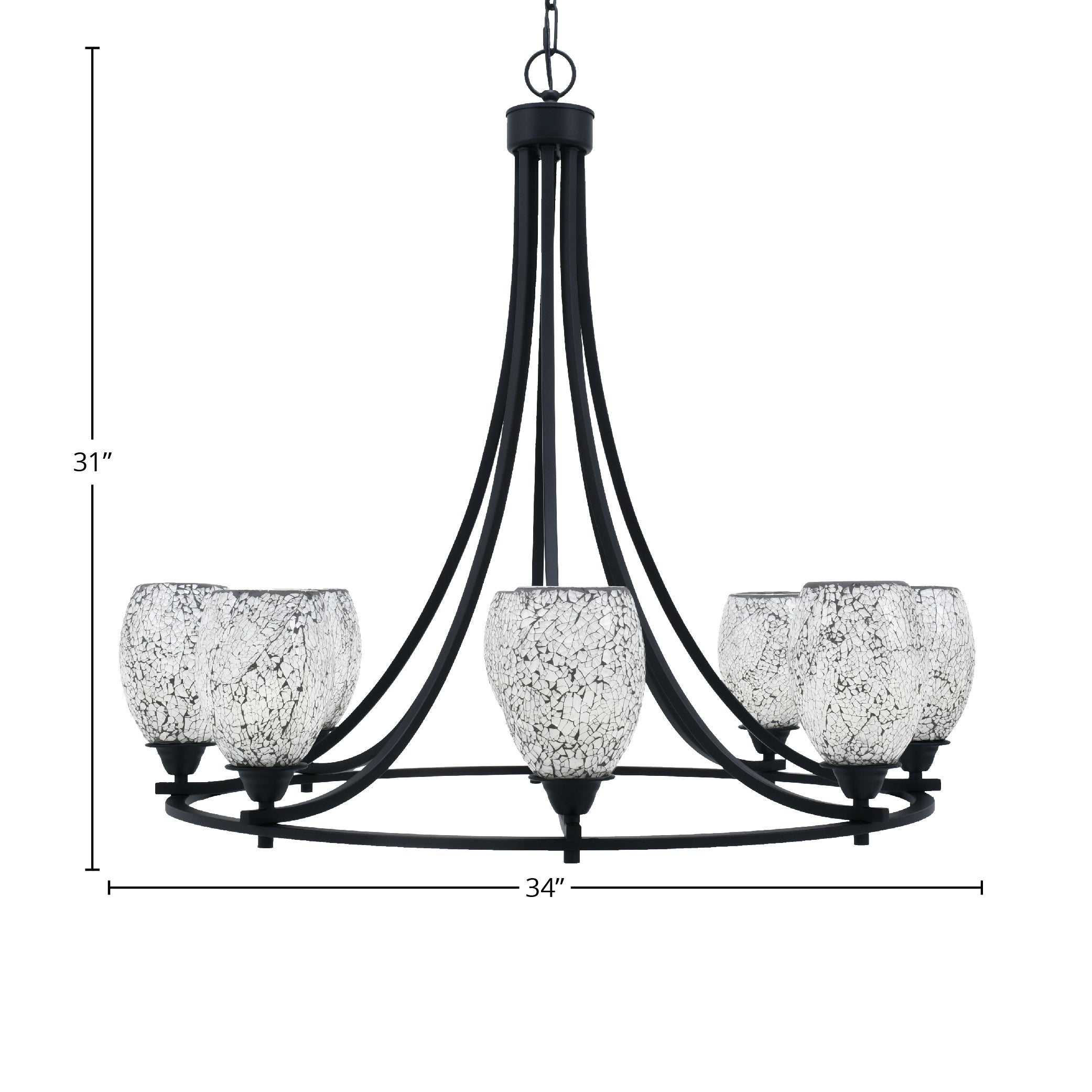 Paramount Eight Light Chandelier in Matte Black with 5" Black Fusion Shade