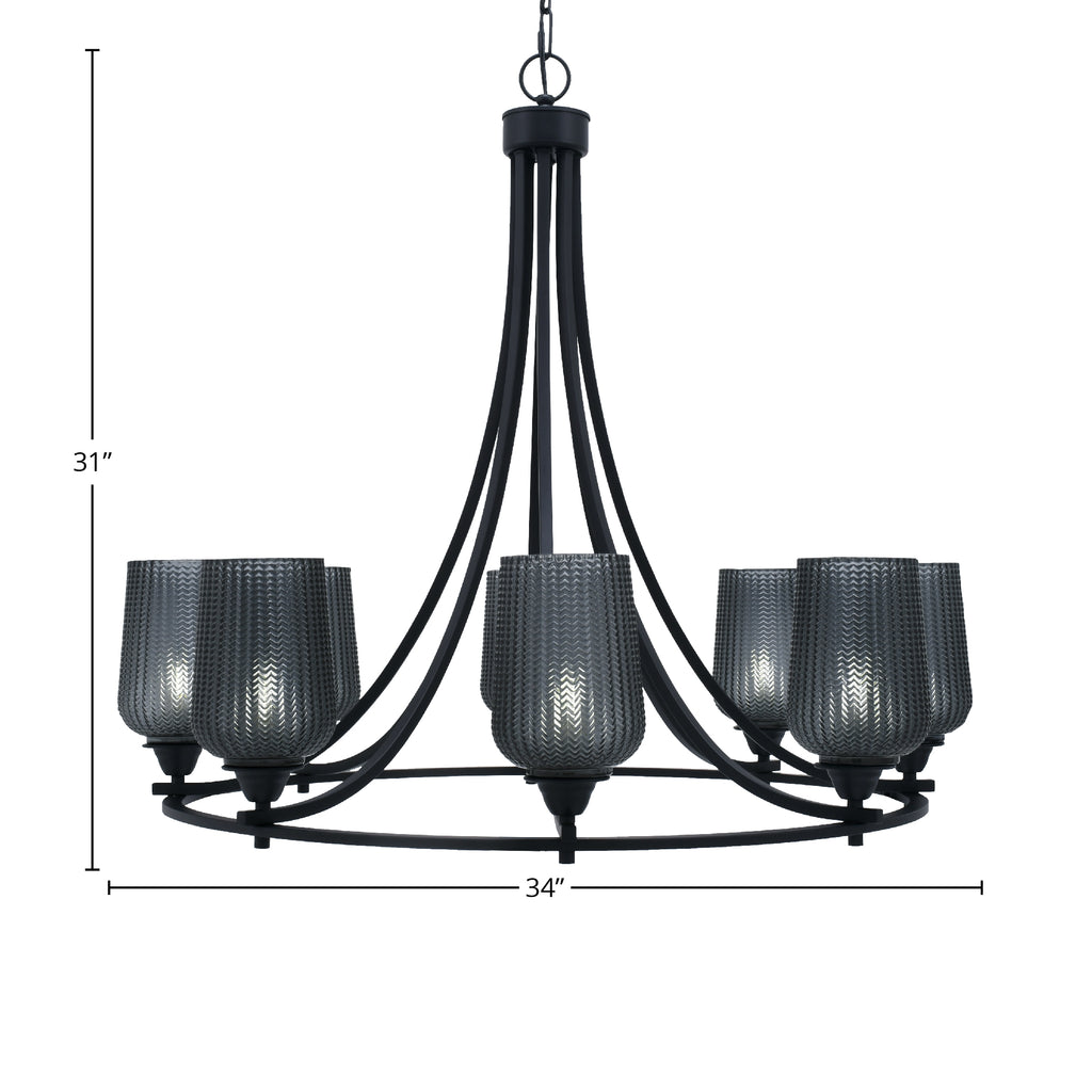 Paramount Eight Light Chandelier in Matte Black with 5" Smoke Textured Shade