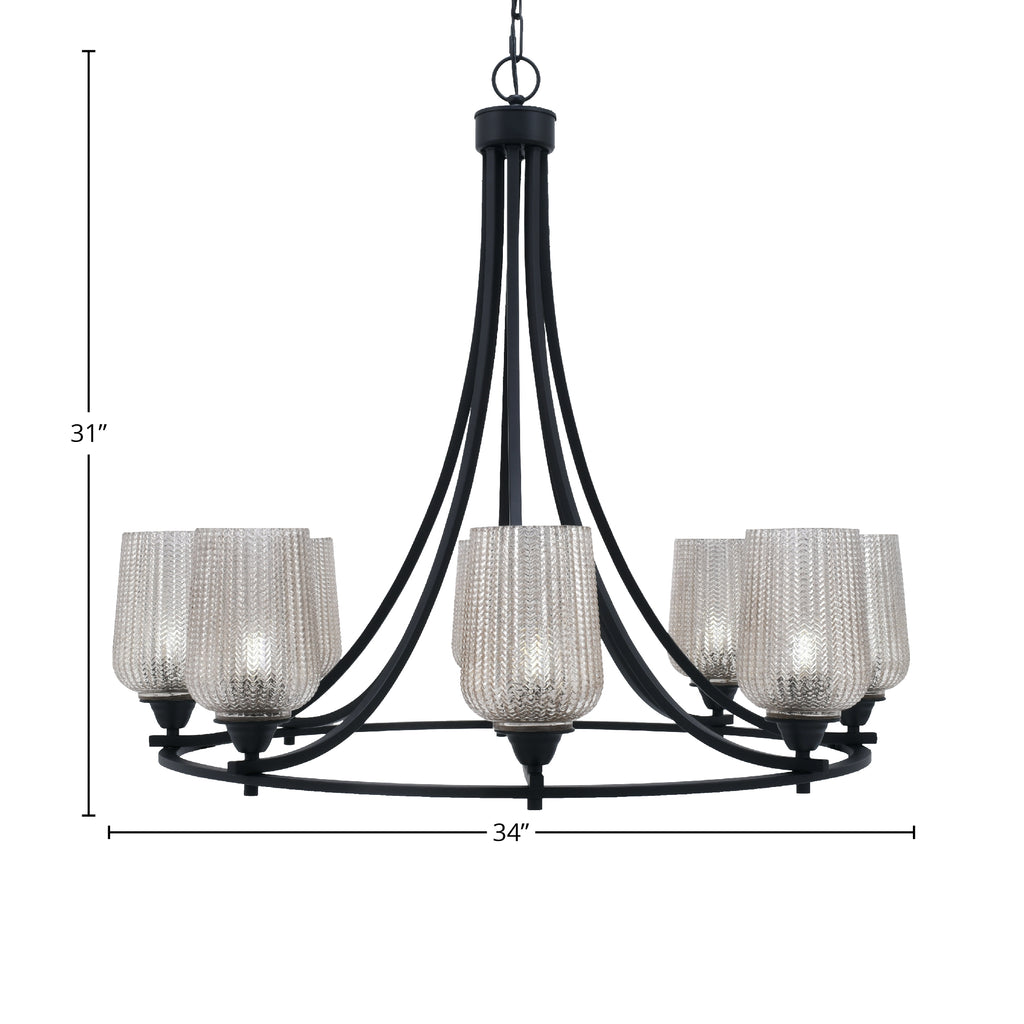 Paramount Eight Light Chandelier in Matte Black with 5" Silver Textured Shade