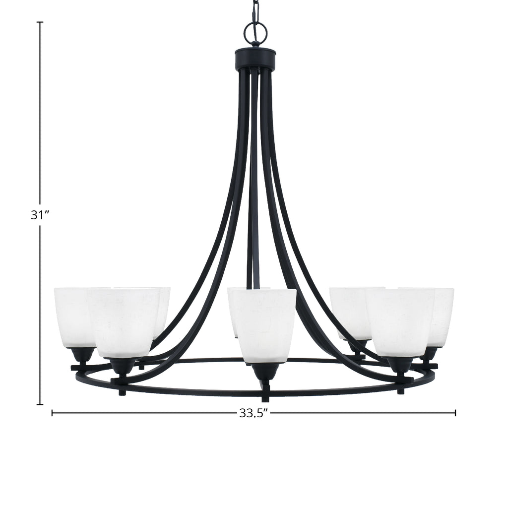 Paramount Eight Light Chandelier in Matte Black with 4.5" Square White Muslin Shade