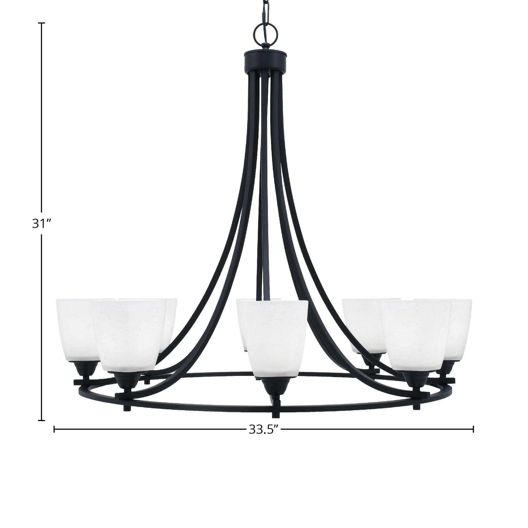 Paramount Eight Light Chandelier in Matte Black with 4.5" Square White Muslin Shade