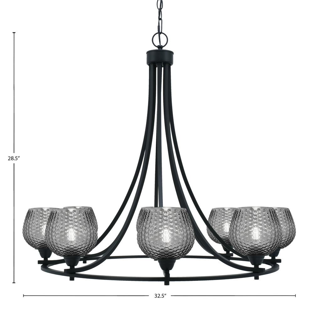 Paramount Eight Light Chandelier in Matte Black with Smoke Textured Shade