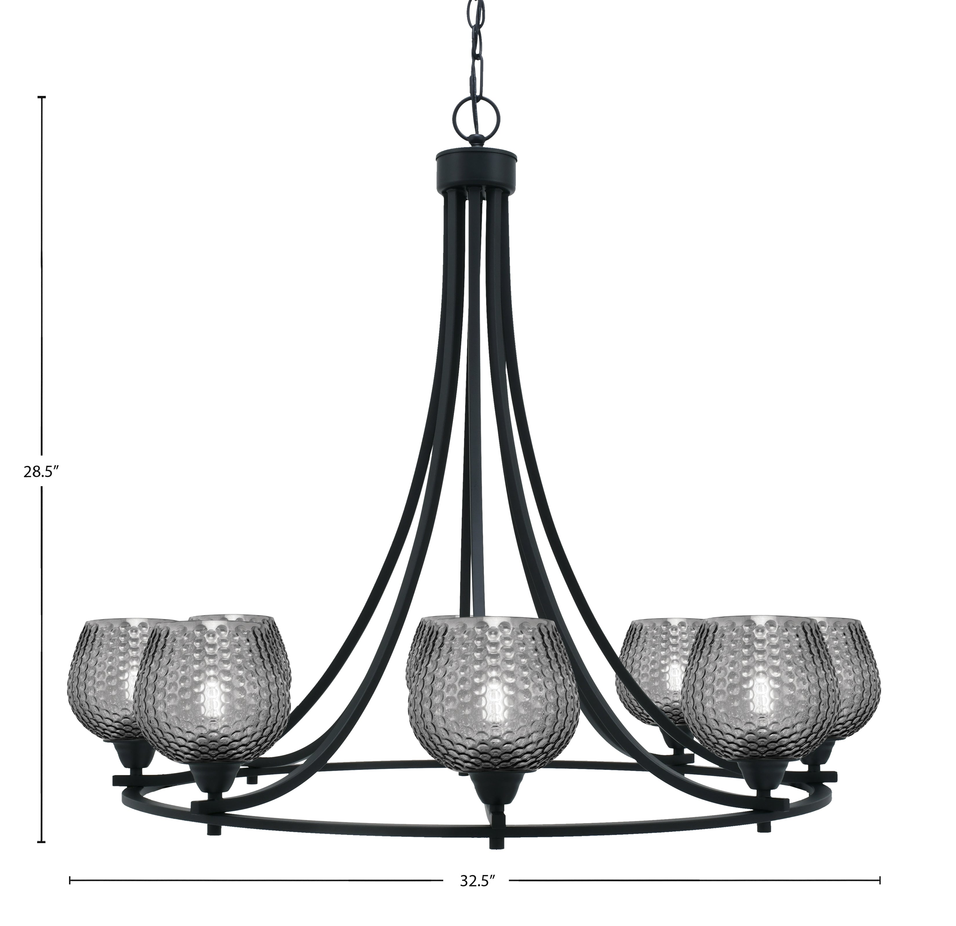 Paramount Eight Light Chandelier in Matte Black with Smoke Textured Shade